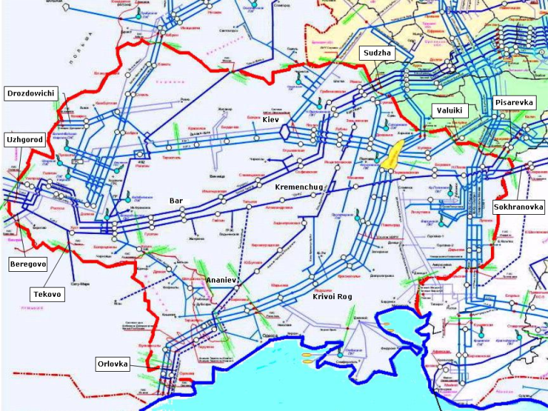 Схема газопровода через украину в европу на карте